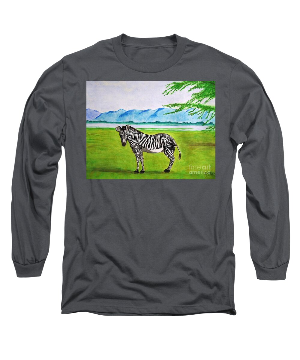 Zebra Long Sleeve T-Shirt featuring the painting A Striped Chap by Denise Railey