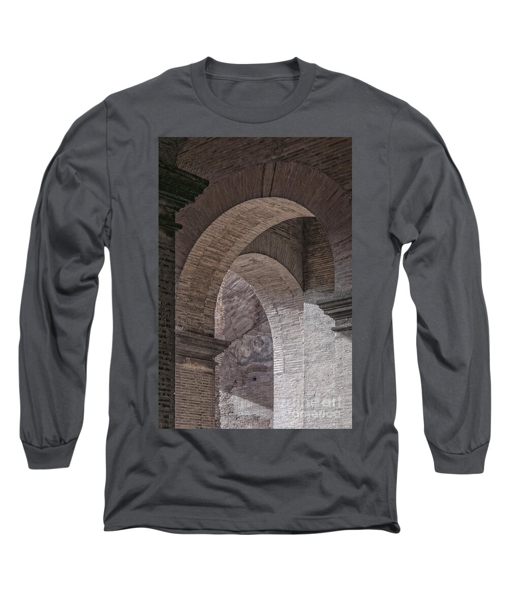 Abstract Long Sleeve T-Shirt featuring the photograph Abstract Arches Colosseum by Antony McAulay