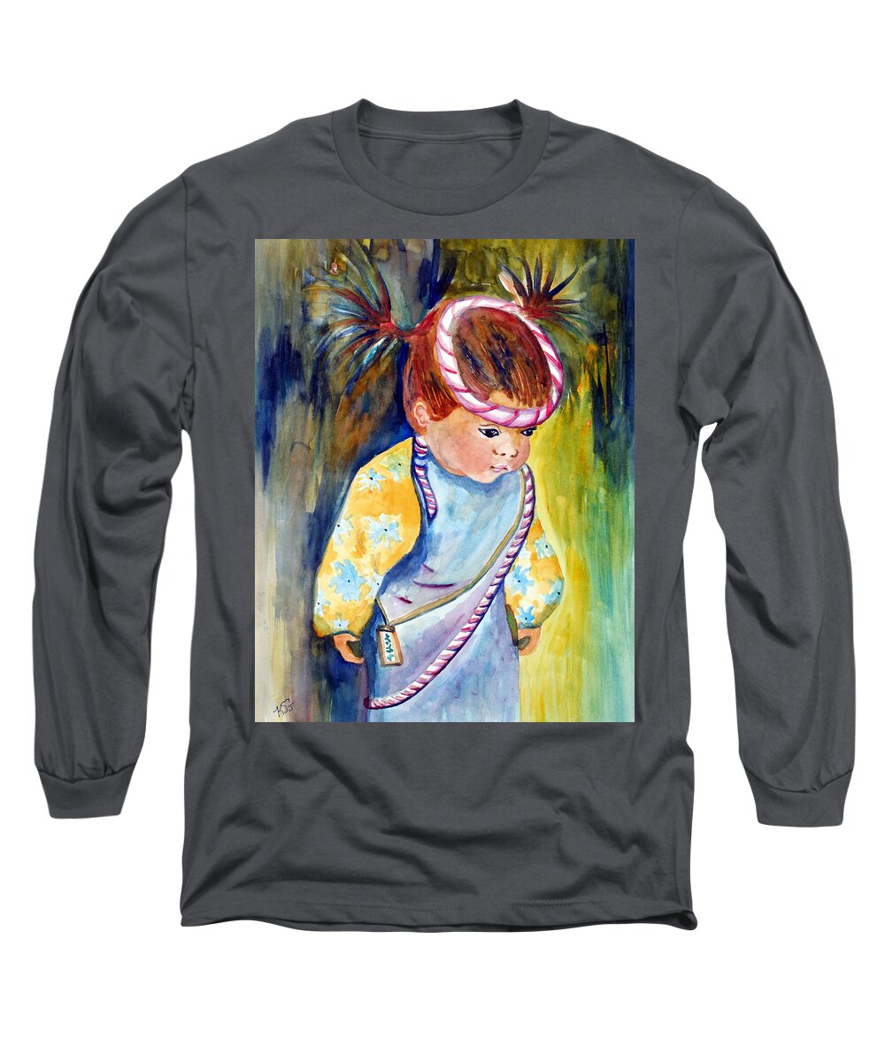 Ksg Long Sleeve T-Shirt featuring the painting Ali Learns to Bow by Kim Shuckhart Gunns