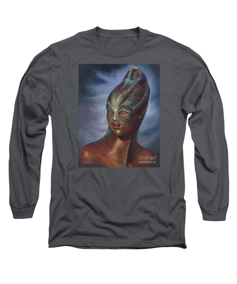 Sci-fi Long Sleeve T-Shirt featuring the painting Alien Portrait I by Ricardo Chavez-Mendez