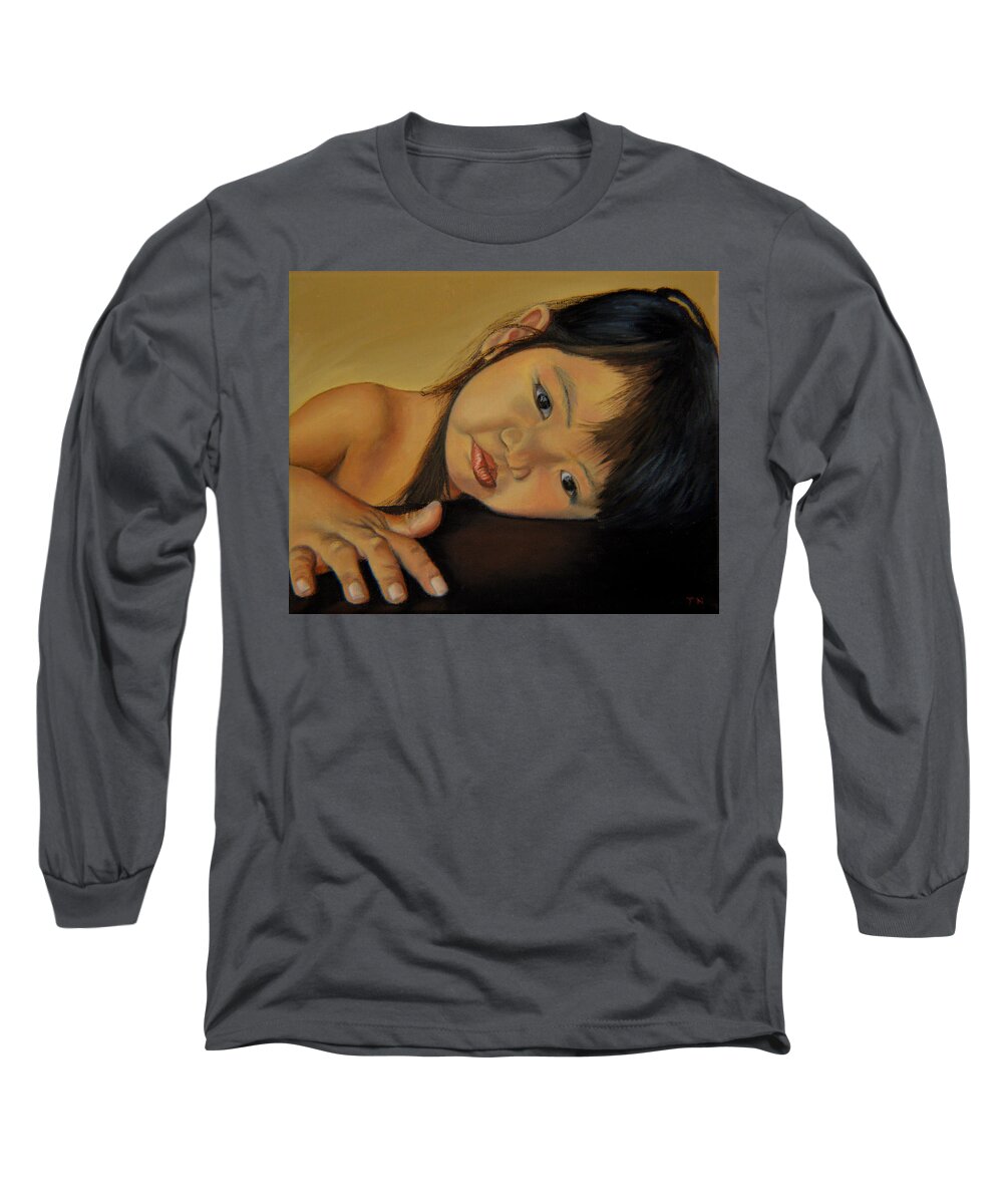 Children Painting Long Sleeve T-Shirt featuring the painting Amelie-An 11 by Thu Nguyen