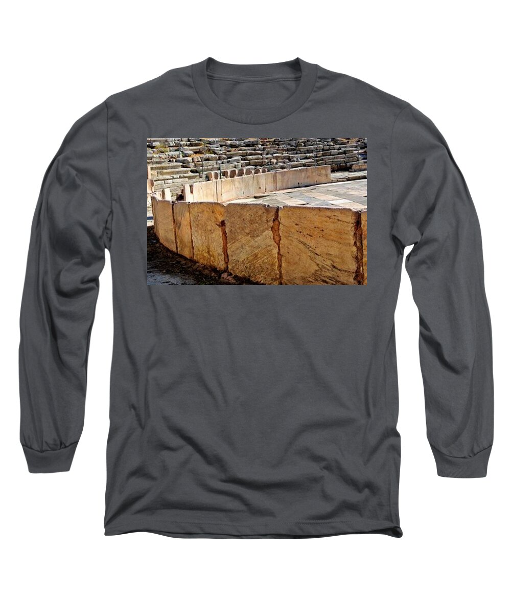 Architecture Long Sleeve T-Shirt featuring the painting Ampitheater Ruins Athens Greece by Diane Strain