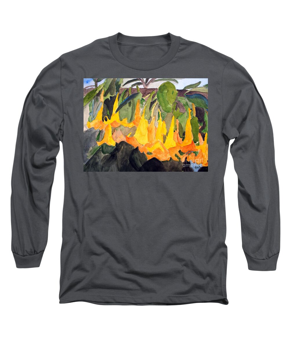 Angel Trumpet Long Sleeve T-Shirt featuring the painting Angel Trumpets by Sandy McIntire