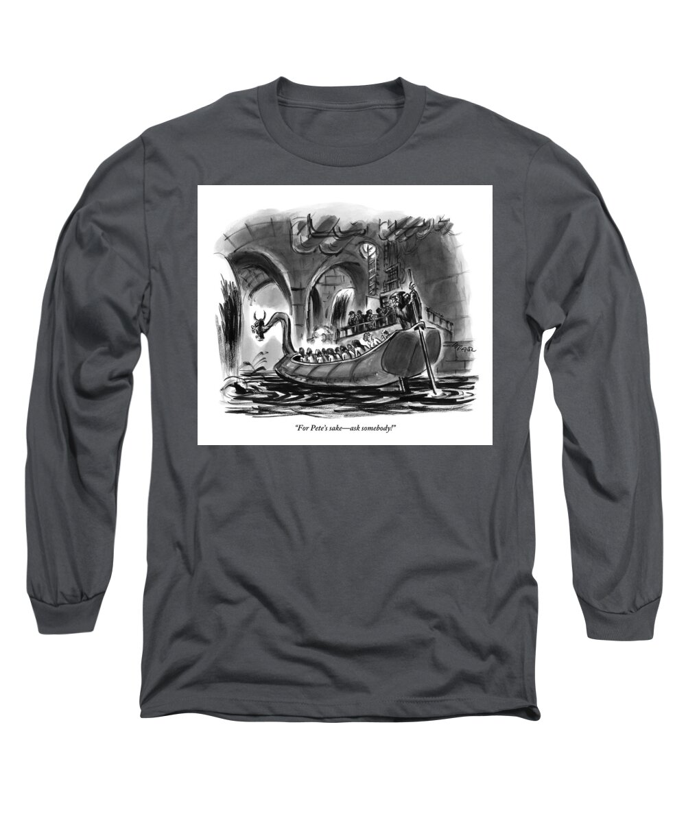 Directions Long Sleeve T-Shirt featuring the drawing Angry Woman To Shrouded Figure Steering Ancient by Lee Lorenz