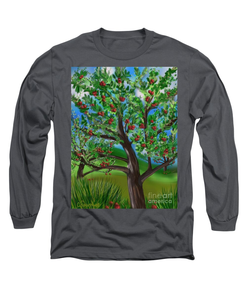 Apple Orchard Long Sleeve T-Shirt featuring the digital art Apple Acres by Christine Fournier