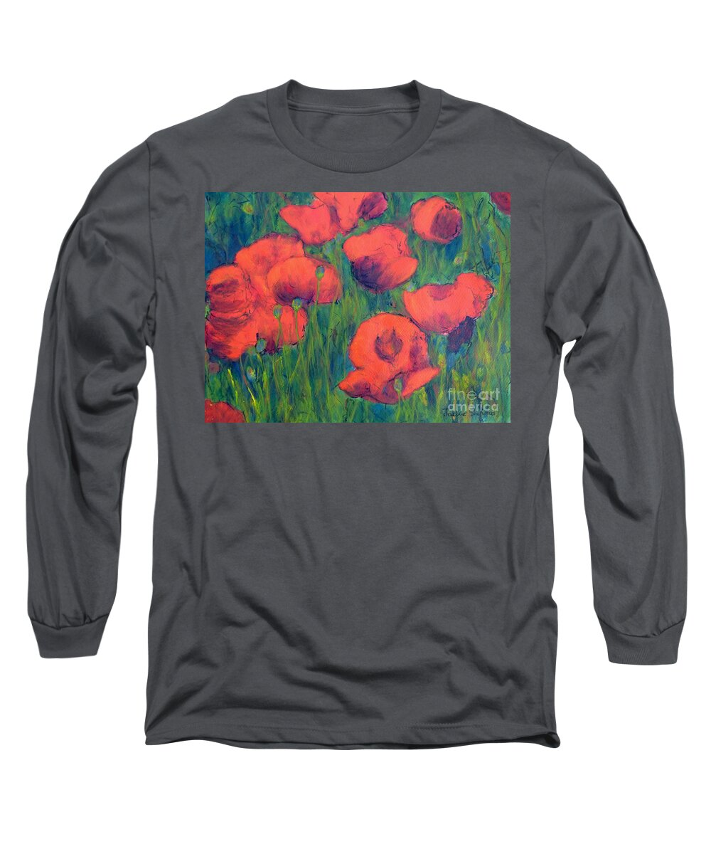 Poppies Long Sleeve T-Shirt featuring the painting April Poppies 2 by Jackie Sherwood