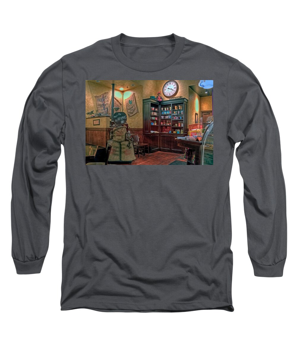 Aromas Long Sleeve T-Shirt featuring the photograph Aromas Coffee Shop Newport News Virginia by Jerry Gammon
