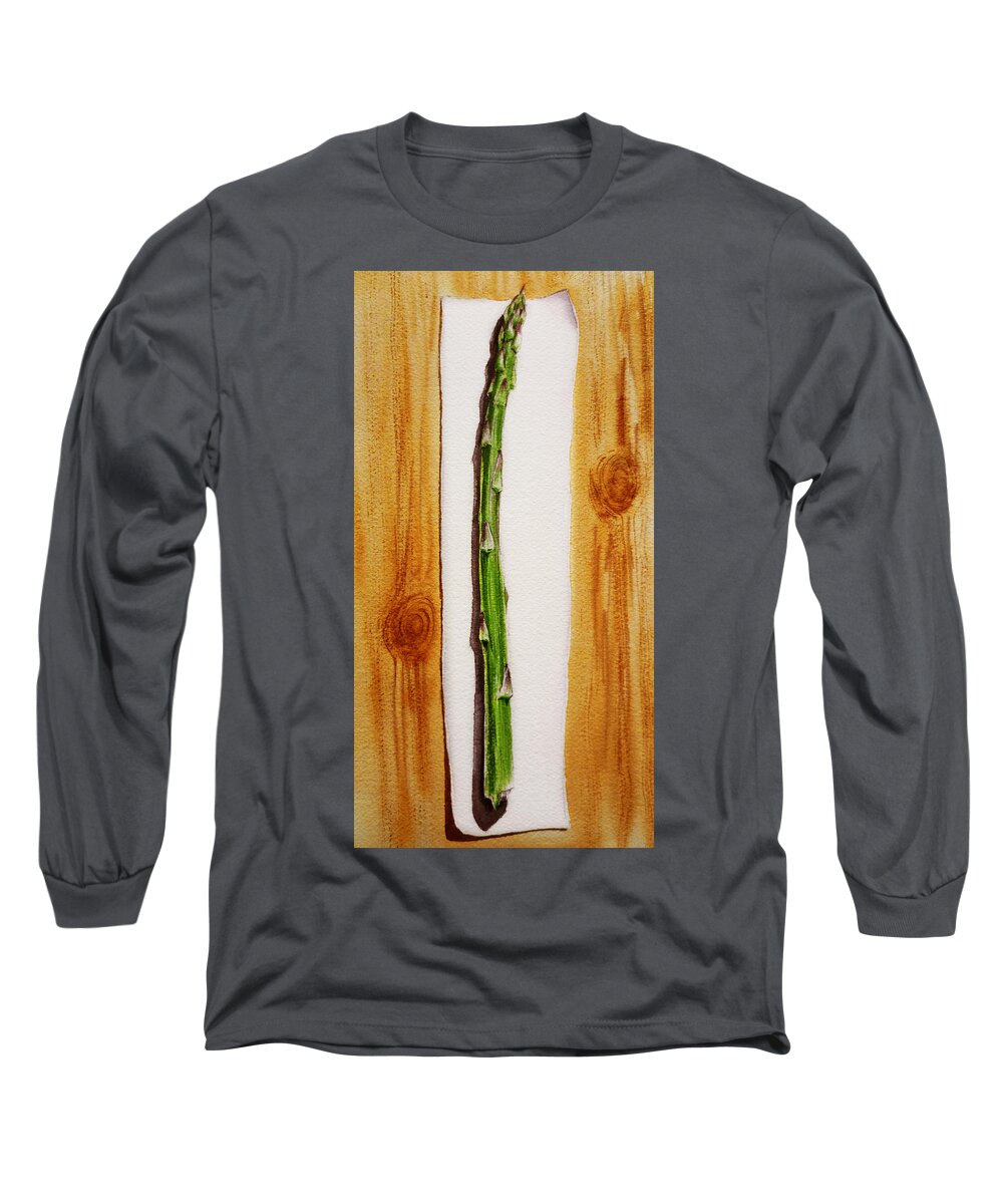 Asparagus Long Sleeve T-Shirt featuring the painting Asparagus Tasty Botanical Study by Irina Sztukowski