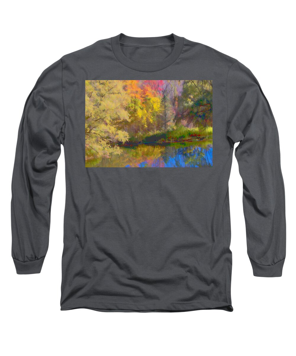 Autumn Long Sleeve T-Shirt featuring the photograph Autumn Beside the Pond by Don Schwartz