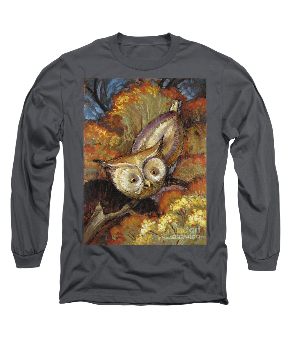 Autumn Long Sleeve T-Shirt featuring the painting Autumn Owl by Randy Wollenmann