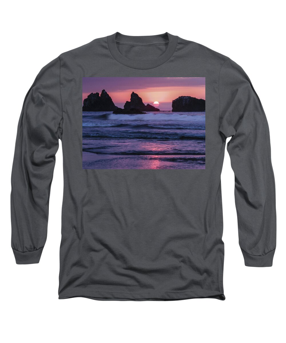 Beach Long Sleeve T-Shirt featuring the photograph Bandon Beach Sunset by Jean Noren