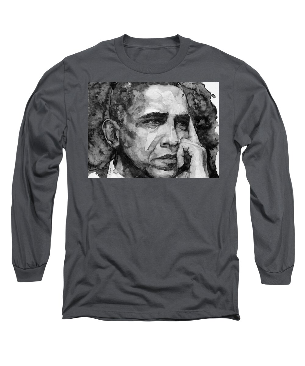 Barack Obama Long Sleeve T-Shirt featuring the painting Barack Obama by Laur Iduc