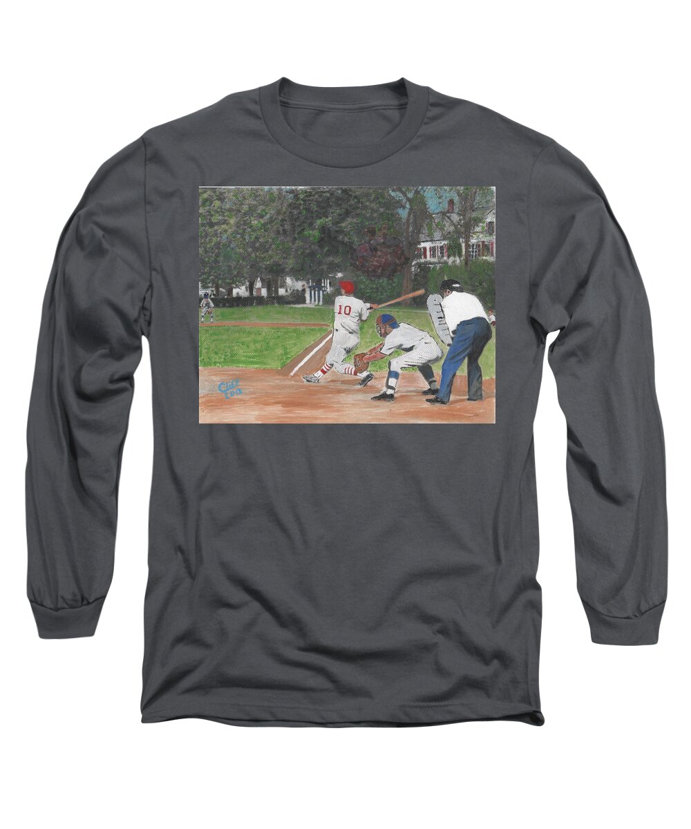 Baseball Long Sleeve T-Shirt featuring the painting Baseball at Stone Park by Cliff Wilson