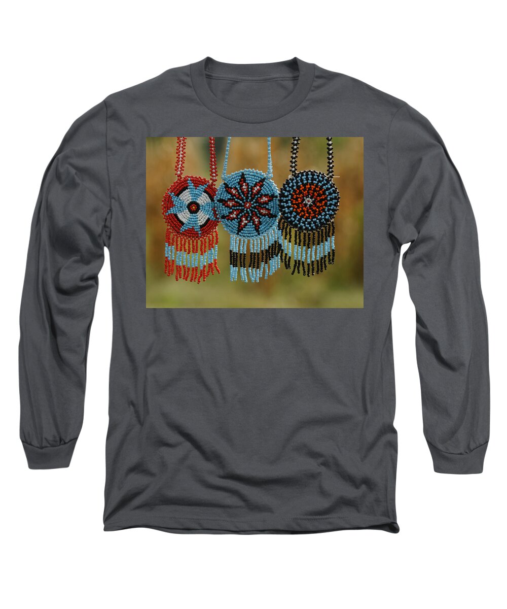 Beaded Long Sleeve T-Shirt featuring the photograph Beaded Necklaces by Alan Hutchins