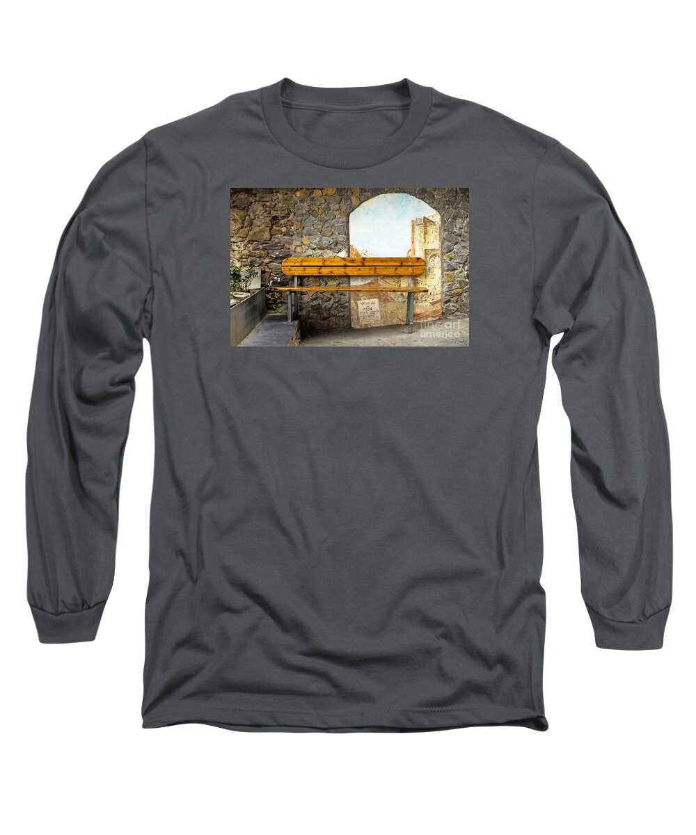 Italy Long Sleeve T-Shirt featuring the photograph Bench in Riomaggiore by Prints of Italy