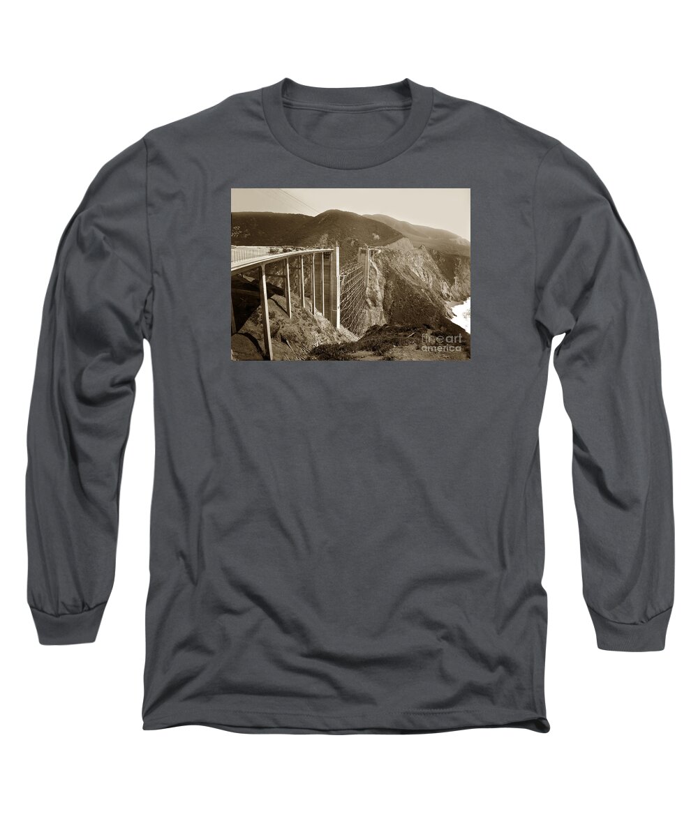 Bixby Creek Bridge Long Sleeve T-Shirt featuring the photograph Bixby Creek Bridge under construction Big Sur Coast on Highway One Calif. May. 1932 by Monterey County Historical Society