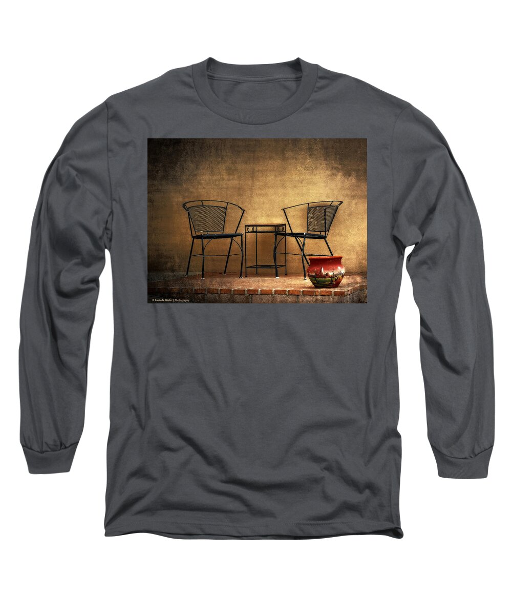 Chairs Long Sleeve T-Shirt featuring the photograph Black Table and Chairs by Lucinda Walter