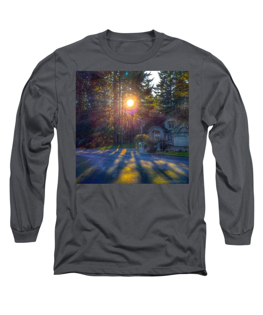 Sunset_madness Long Sleeve T-Shirt featuring the photograph Blazing Forest And Sunset Shadows, An by Anna Porter