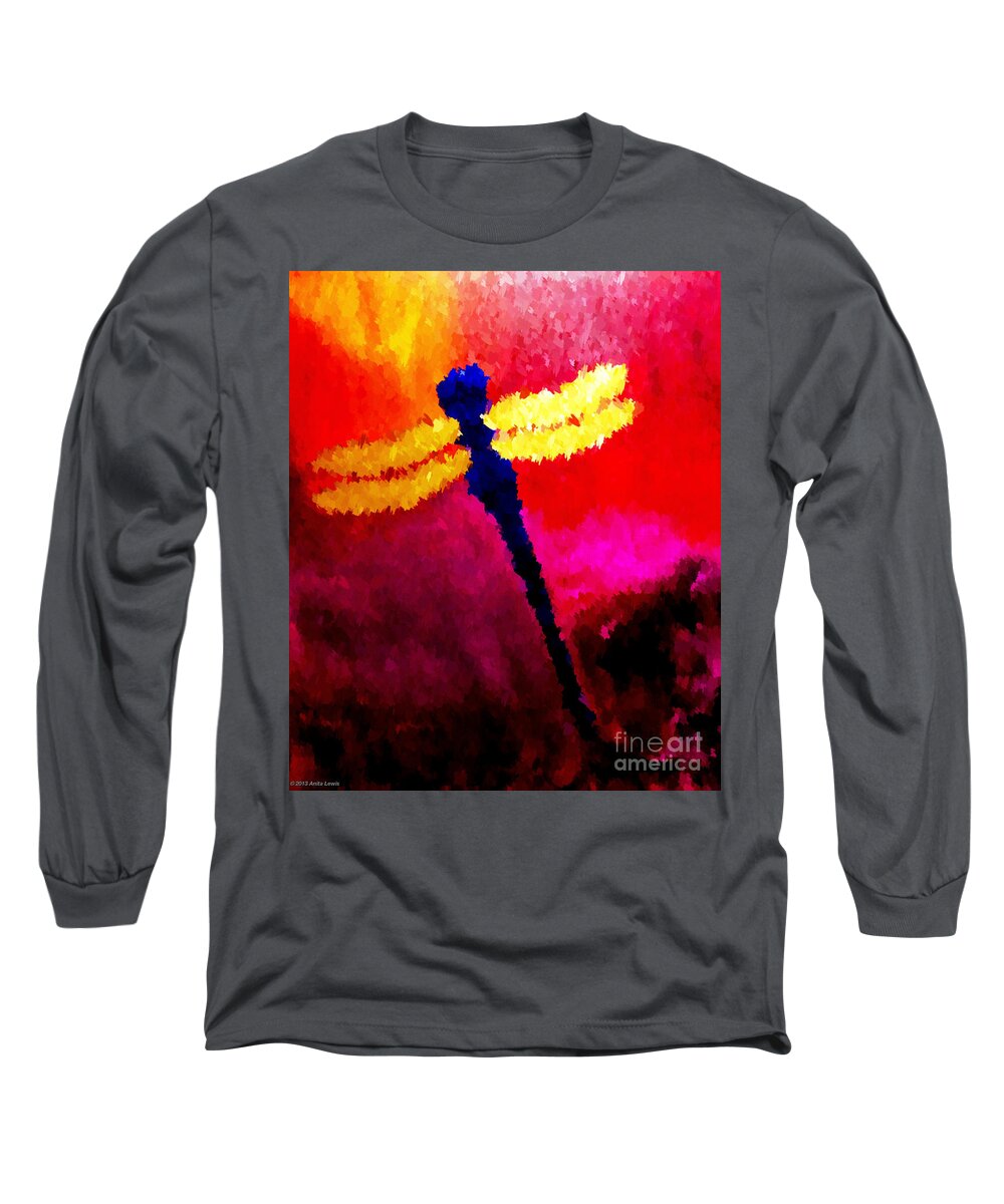 Blue Dragonfly No 2 Long Sleeve T-Shirt featuring the painting BLUE DRAGONFLY No 2 by Anita Lewis