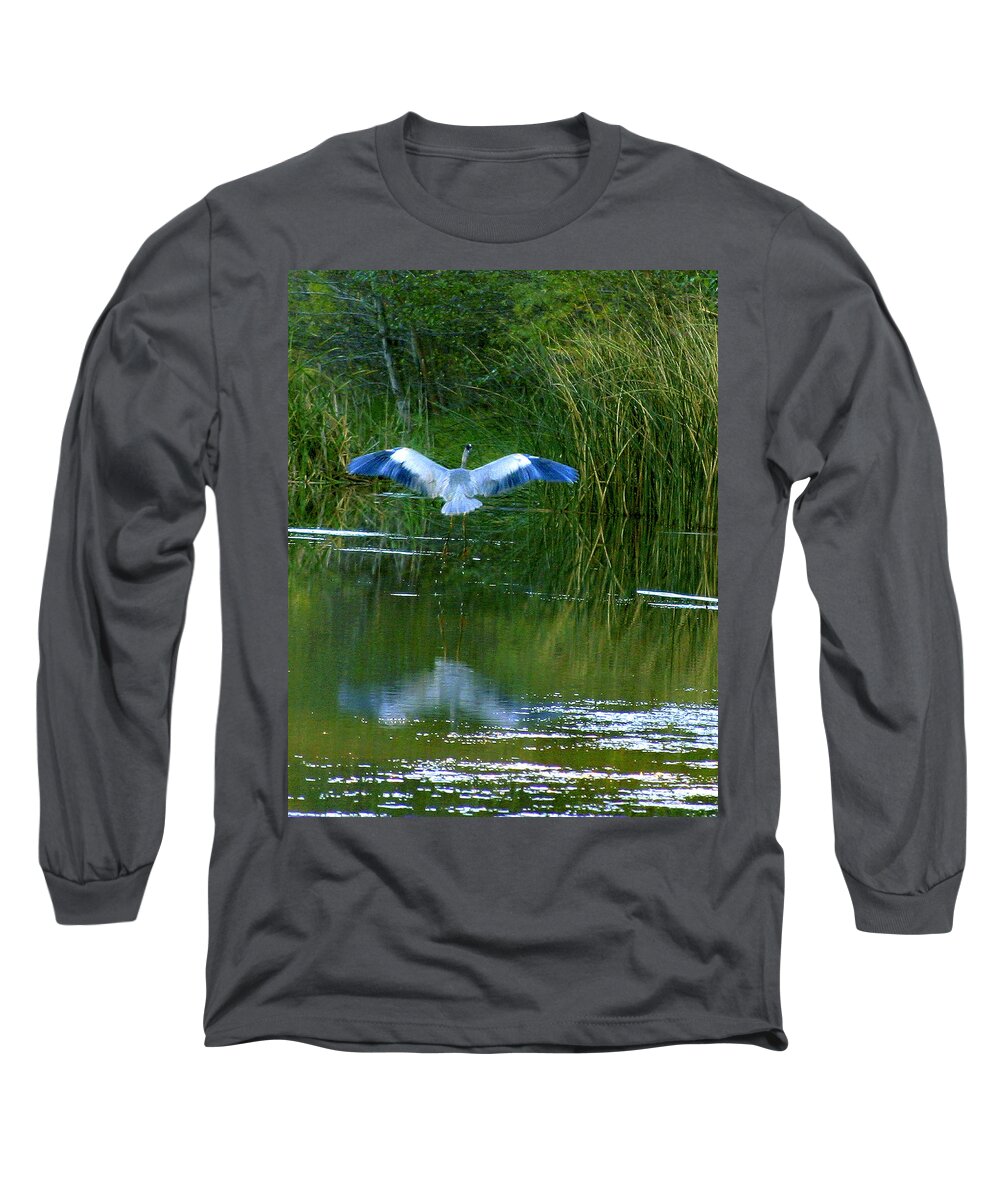Bird Long Sleeve T-Shirt featuring the photograph Blue Heron by Matalyn Gardner