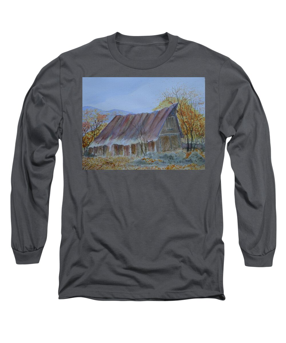 Blue Ridge Mountains Long Sleeve T-Shirt featuring the painting Blue Ridge Barn by Joel Deutsch