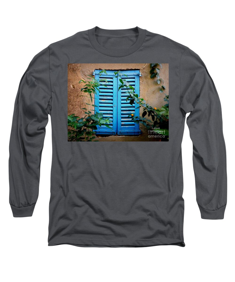 Window Long Sleeve T-Shirt featuring the photograph Blue Shuttered Window by Lainie Wrightson