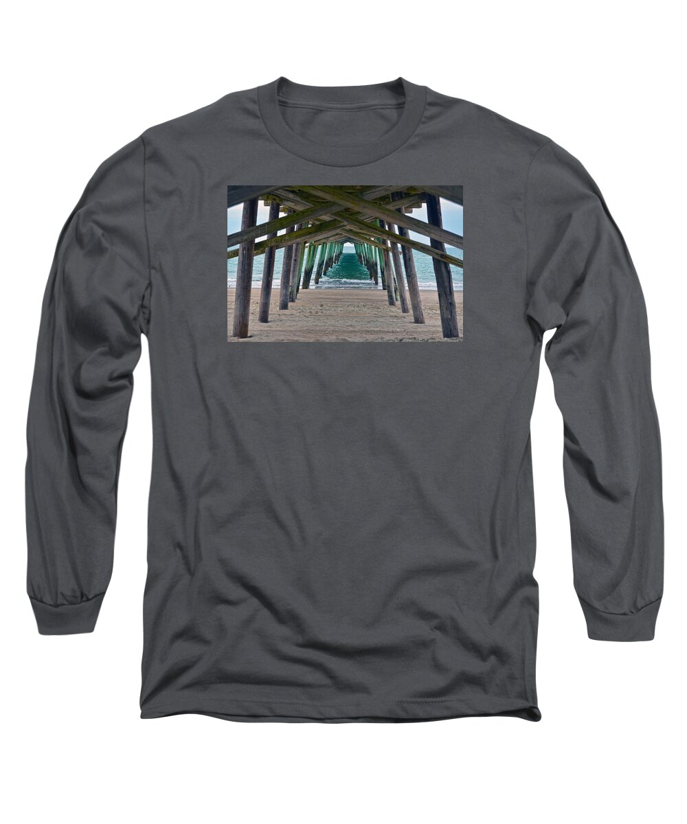 Bogue Banks Fishing Pier Long Sleeve T-Shirt featuring the photograph Bogue Banks Fishing Pier by Sandi OReilly
