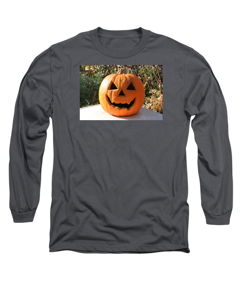 Jack-o'lantern Long Sleeve T-Shirt featuring the photograph Halloween Pumpkin Jack-O-Lantern by Valerie Collins