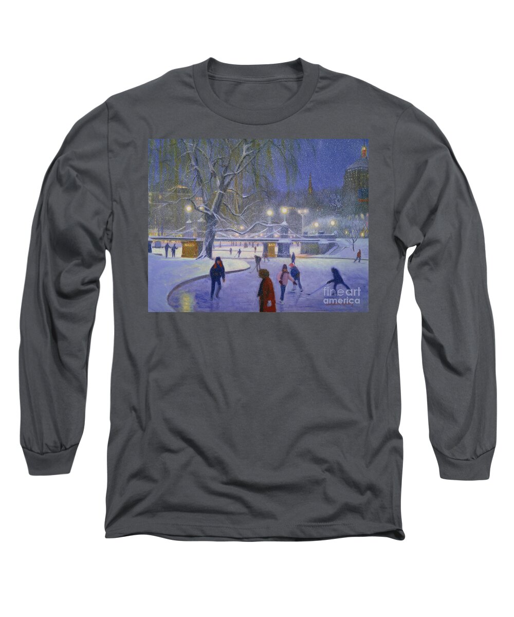 Boston Public Garden Long Sleeve T-Shirt featuring the painting BostonTwilight Blues by Candace Lovely