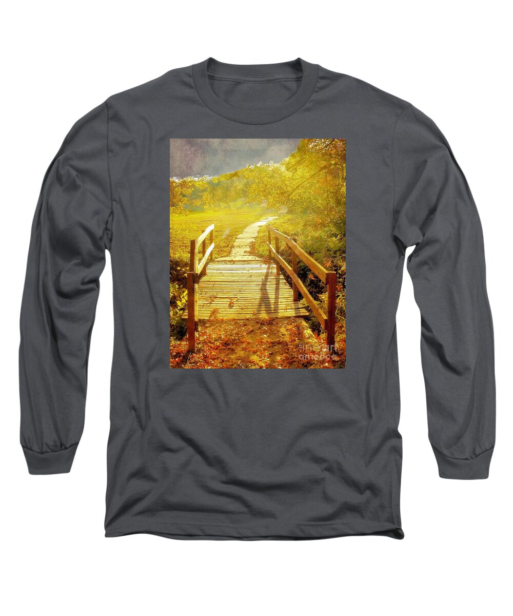 Bridge Long Sleeve T-Shirt featuring the photograph Bridge Into Autumn by Janette Boyd