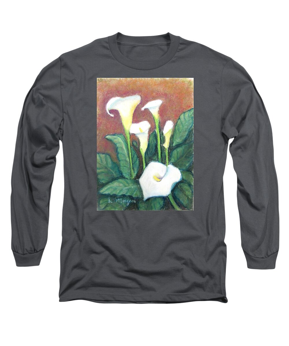 Calla Lily Long Sleeve T-Shirt featuring the painting Calla Quintet by Laurie Morgan
