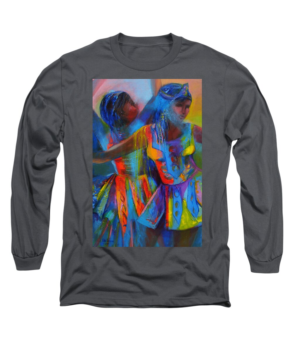 Abstract Long Sleeve T-Shirt featuring the painting Carnival Masqueraders by Cynthia McLean