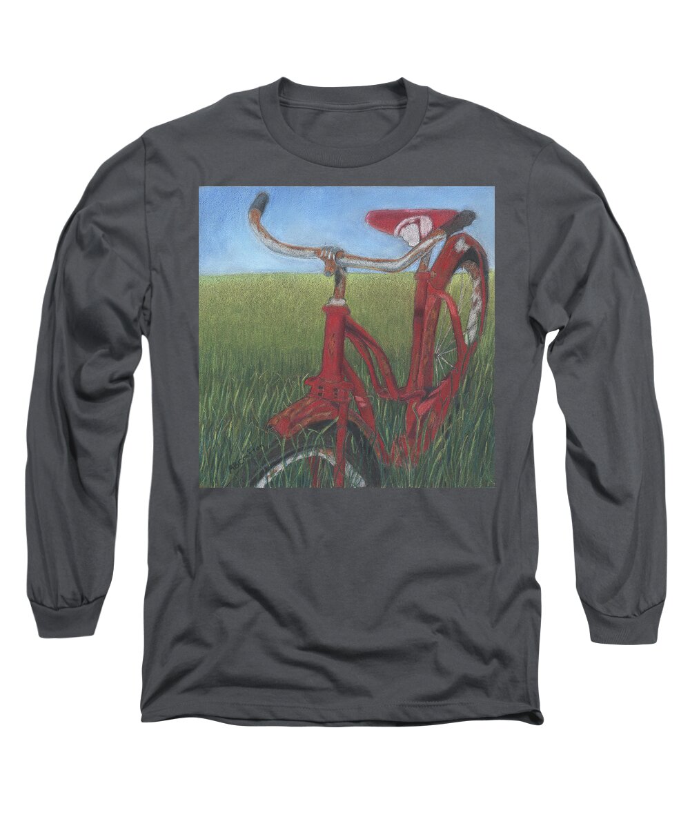 Bike Long Sleeve T-Shirt featuring the drawing Carole's Bike by Arlene Crafton