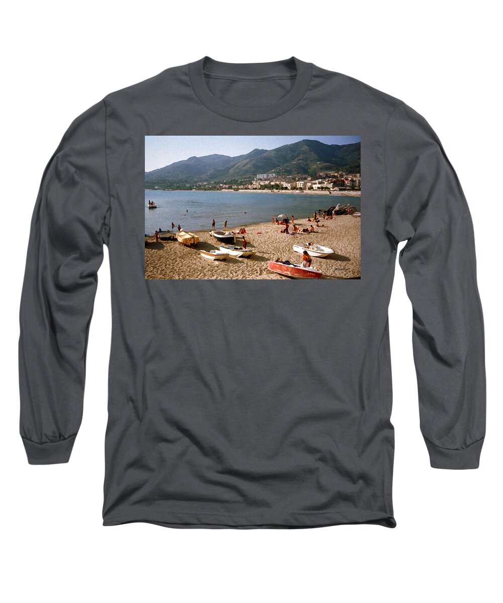 Cefalu Long Sleeve T-Shirt featuring the digital art Cefalu Beach 1 by John Vincent Palozzi