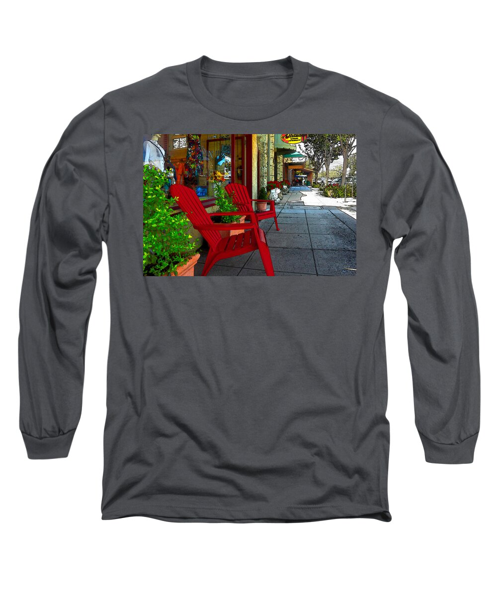 Chairs Long Sleeve T-Shirt featuring the photograph Chairs On A Sidewalk by James Eddy