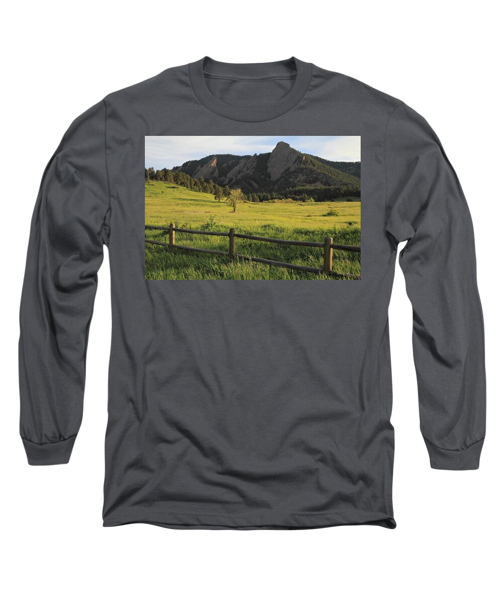 Chautauqua Long Sleeve T-Shirt featuring the photograph Chautauqua Park and Flatirons by Scott Rackers