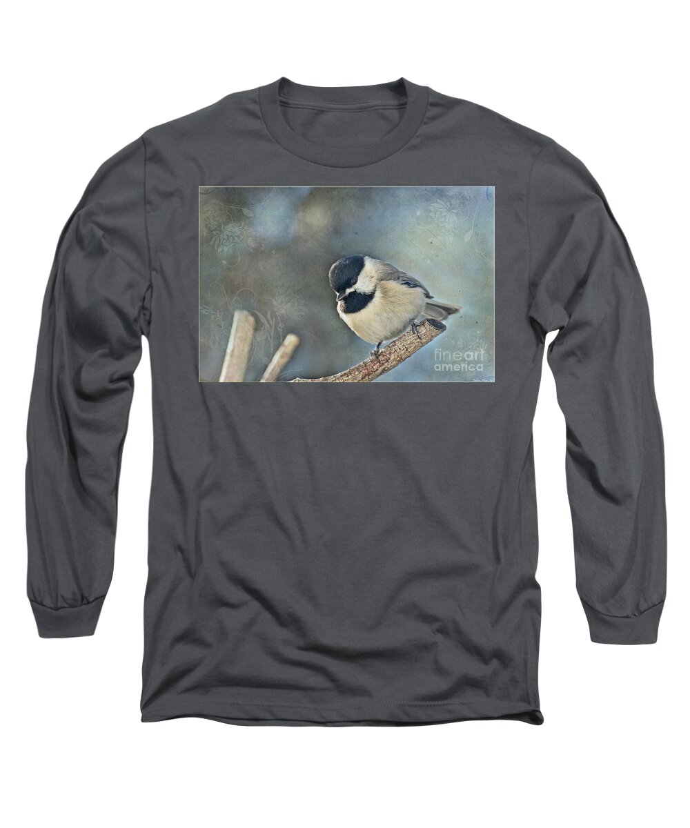 Nature Long Sleeve T-Shirt featuring the photograph Chickadee with texture by Debbie Portwood