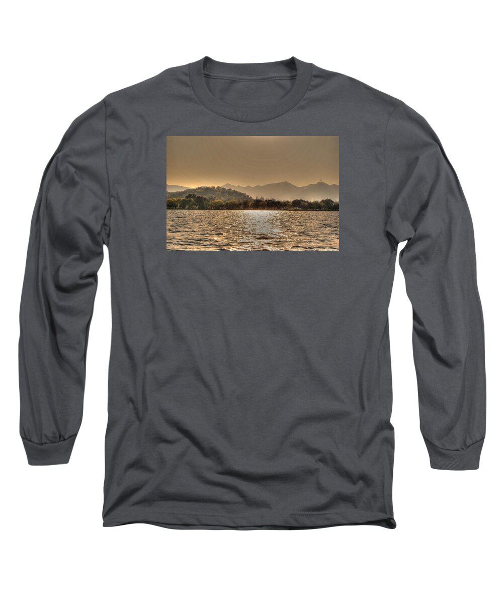 China Long Sleeve T-Shirt featuring the photograph China Lake Sunset by Bill Hamilton