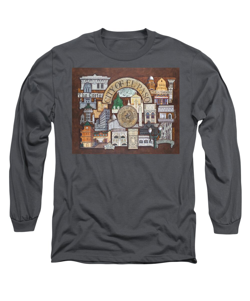 El Paso Long Sleeve T-Shirt featuring the mixed media City of El Paso by Candy Mayer