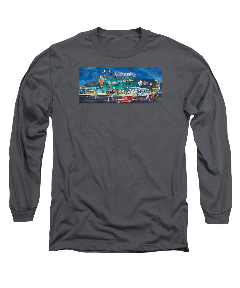 Asbury Park Art Long Sleeve T-Shirt featuring the painting Clown Parade at the Palace by Patricia Arroyo
