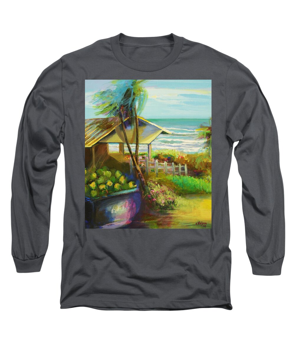 Abstract Long Sleeve T-Shirt featuring the painting Coconuts by the Beach by Cynthia McLean