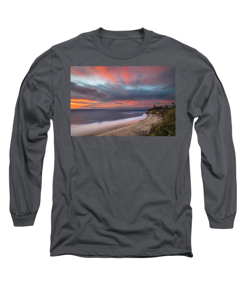 California; Long Exposure; Ocean; Reflection; San Diego; Seascape; Sky; Sunset; Surf; Sun; Clouds; Waves Long Sleeve T-Shirt featuring the photograph Colorful Swamis Sunset by Larry Marshall