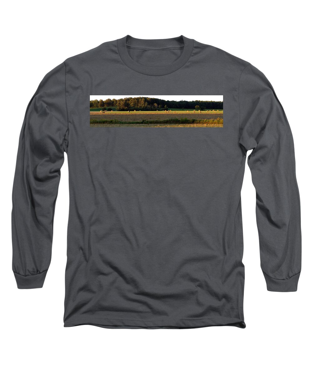 Panorama Long Sleeve T-Shirt featuring the photograph Country Bales by Doug Gibbons