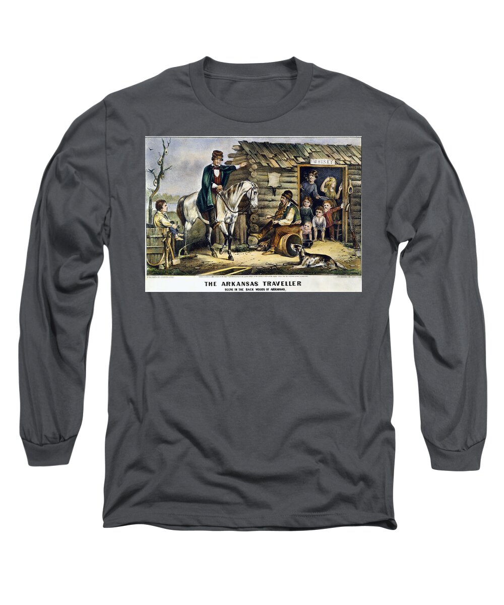 1870 Long Sleeve T-Shirt featuring the drawing The Arkansas Traveler by Currier and Ives