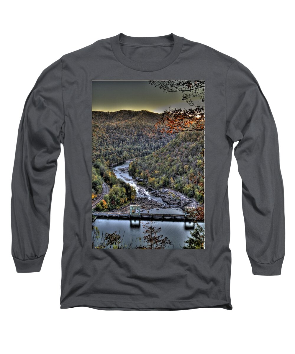 River Long Sleeve T-Shirt featuring the photograph Dam in the Forest by Jonny D