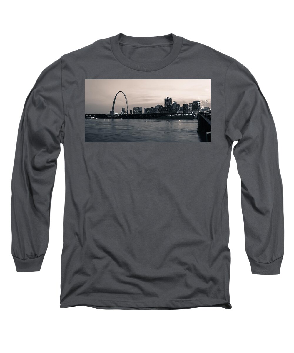 Panorama Long Sleeve T-Shirt featuring the photograph Downtown St. Louis in twilight by Scott Rackers