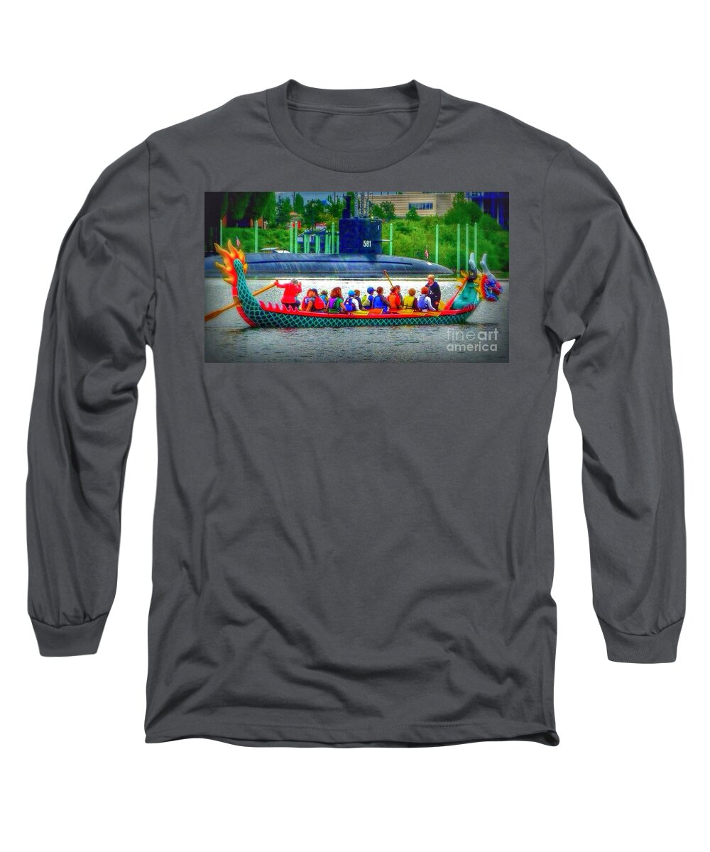  Submarine Long Sleeve T-Shirt featuring the photograph Dragon Boat Challenges Submarine by Susan Garren