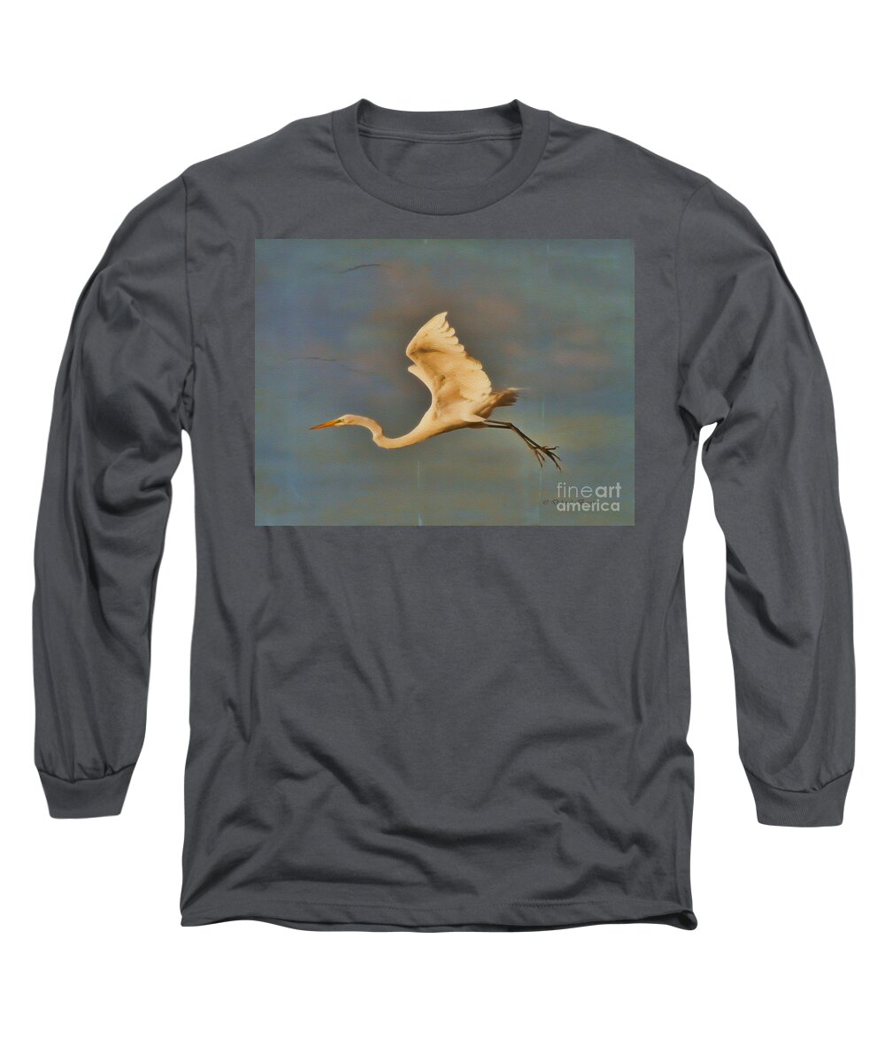 Egret Long Sleeve T-Shirt featuring the photograph Dreamy Egret Flight by Deborah Benoit