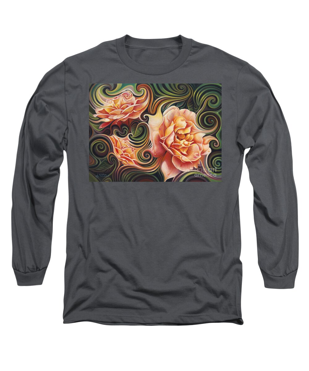 Rose Long Sleeve T-Shirt featuring the painting Dynamic Floral V Roses by Ricardo Chavez-Mendez