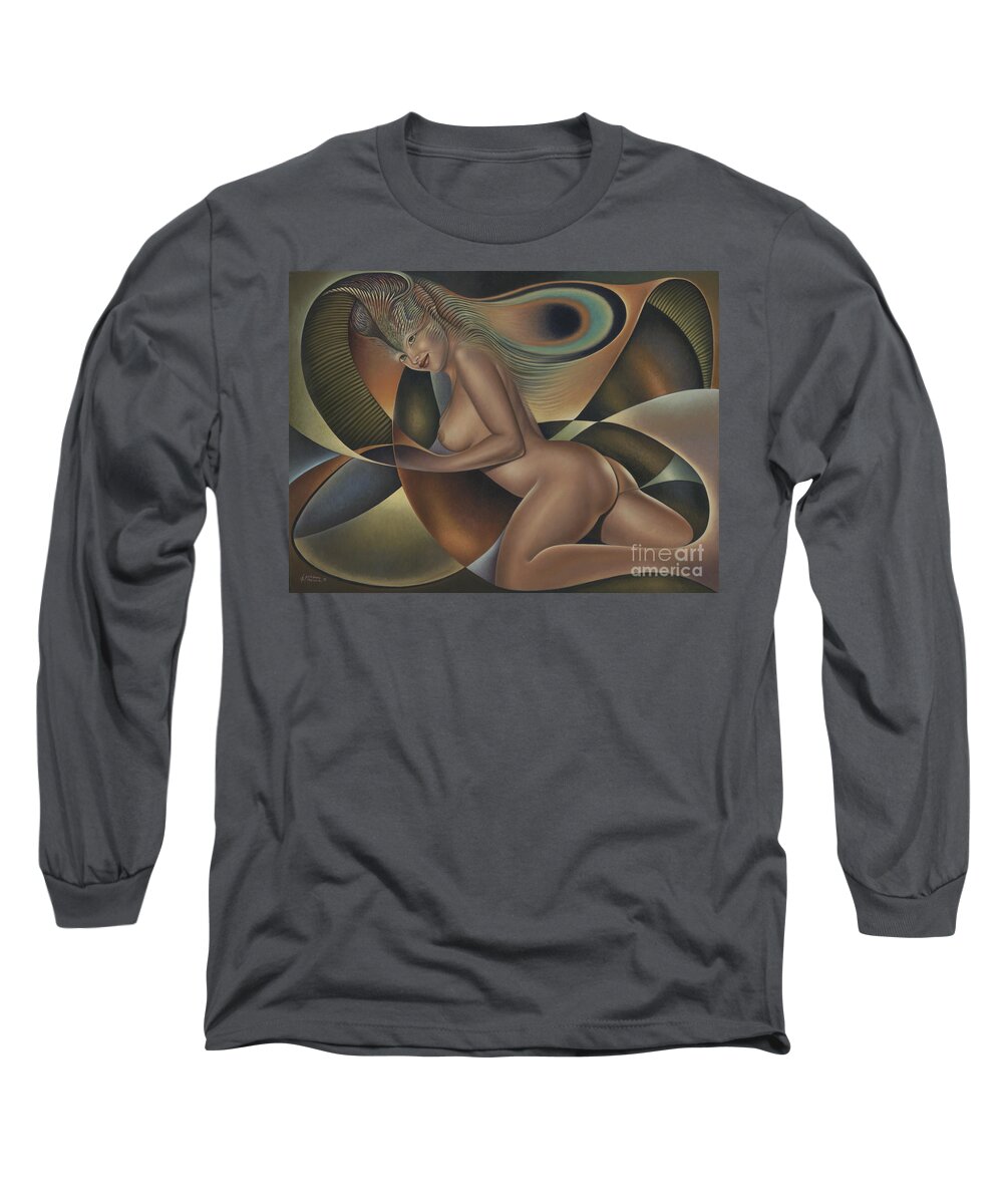 Nude-art Long Sleeve T-Shirt featuring the painting Dynamic Queen 4 by Ricardo Chavez-Mendez
